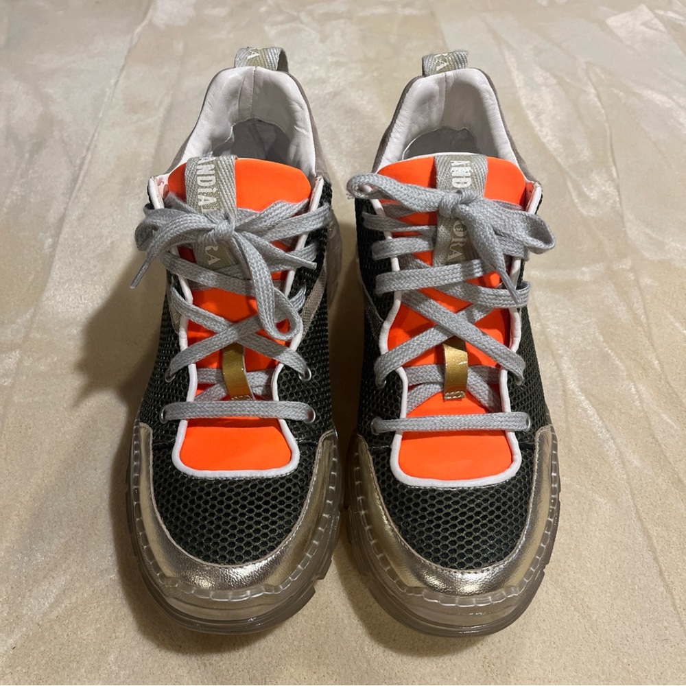 Andia Fora Made in Italy Stylish Black and Orange Sneakers with Gold Accents